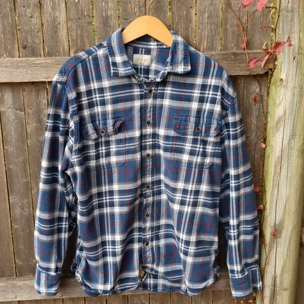 Jachs Mens‎ XL Flannel Shirt Blue Red White Plaid Heavyweight Cabincore Grunge
